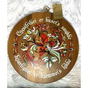 NWT Berggren Norwegian Rosemaling Round Wooden Plate Home Decor 1984 12”